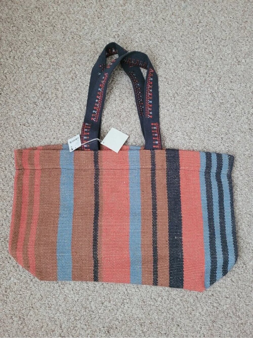 Free People NWT Copacabana Tote Canvas Striped Large Bag - Picture 2 of 6
